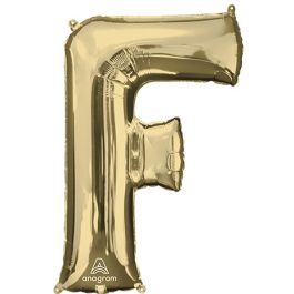 White Gold Letter F Foil Balloon - Large Shape - Image 1