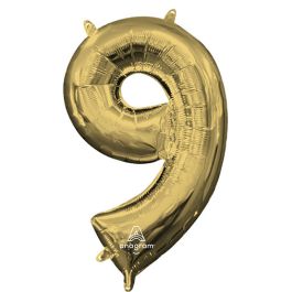 Gold Number 9 Foil Balloon - Milestone Birthday Decoration - Image 1