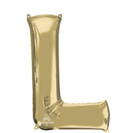Large Letter L Foil Balloon White Gold - Single Unit - Image 1