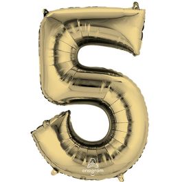 White Gold Number 5 Foil Balloon 33 Inch - Image 1