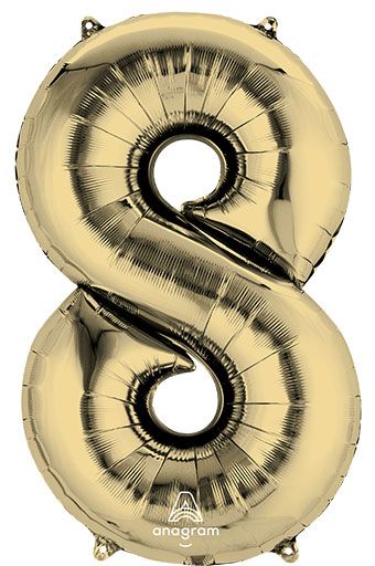 Number 8 Balloon 3-Pack - Gold Foil - Image 1