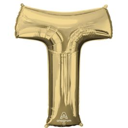 White Gold Letter T Foil Balloon - Large Shape - Image 1
