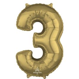 Number 3 Foil Balloon White Gold Large Shape - Milestone Birthday - Image 1