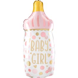 Baby Girl Bottle Foil Balloon 20 Inch - Pink & Gold - Image 1