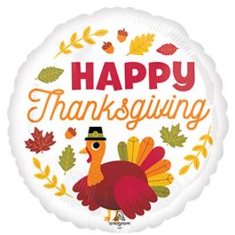 Happy Thanksgiving Turkey Foil Balloon 18 Inch Round - Image 1