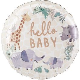 Jungle Safari Hello Baby Balloon 18 Inch Round Foil - Image 1