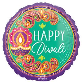 Diwali Rangoli Dream Foil Balloon 18 Inch Round - Happy Diwali - Image 1