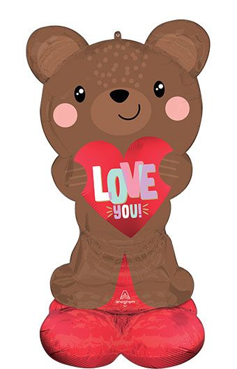 Brown Bear Balloon 49" - Love You Heart - Image 1