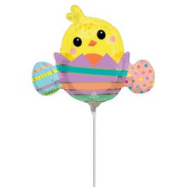 Yellow Striped Chick Foil Balloon - Fun Party Decoration - Image 1