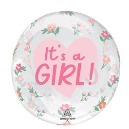 Floral Pink Heart Balloon 18 Inch - It's A Girl Reveal - Image 1