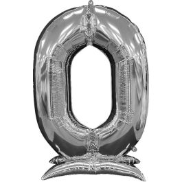 Silver Number 0 Foil Balloon - Large Stand Up Numeral - Image 1
