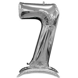 Silver Number 7 Foil Balloon - Large Stand Up Numeral - Image 1