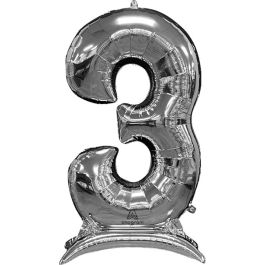 Silver Number 3 Foil Balloon 50" - 1 Pack - Image 1