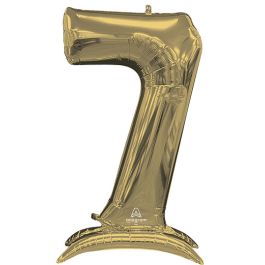 Number 7 Foil Balloon - Large Shape White Gold Birthday Decor - Image 1