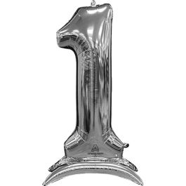 Silver Number 1 Foil Balloon - Large Stand Up Decoration - Image 1
