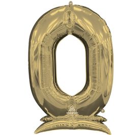 White Gold Stand-Up Number 0 Balloon 50" - Image 1