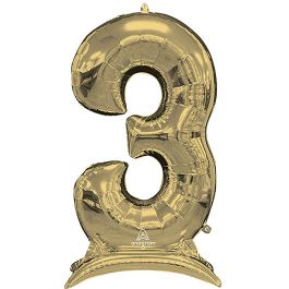 Gold Number 3 Large Shape Foil Balloon - Birthday Decoration - Image 1
