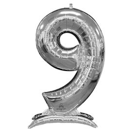 Silver Foil Number 9 Stand Up Balloon - Milestone Decoration - Image 1