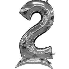 Silver Number 2 Foil Balloon - Large Shape Birthday Decoration - Image 1