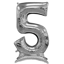 Silver Stand-Up Number 5 Balloon 50" - Image 1