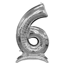 Silver Stand-Up Number 6 Balloon 50" - Image 1