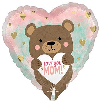 Bear Balloon 18" - 5-Pack Love You Mom Gold Hearts - Image 1