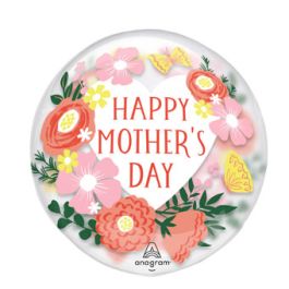 Mother's Day Heart Balloon 18 Inch - Floral Pink Foil - Image 1