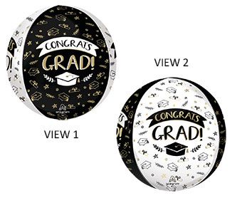 Graduation Balloon 16 Inch Black Gold Foil - Congrats Grad - Image 1