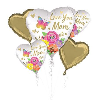 Love You Mom Balloon Bouquet - Floral Gold - Image 1