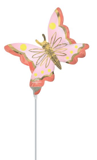 Pink & Gold Butterfly Foil Balloon Decoration - Single Unit - Image 1