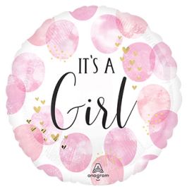 Pink Watercolor 'It's A Girl' Balloon - 18 Inch Foil - Image 1