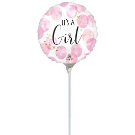 Pink Watercolor "It's A Girl" Foil Balloon - 9 Inch - Image 1