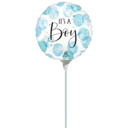 Blue Watercolor 'It's A Boy' Foil Balloon - 9 Inch - Image 1