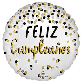 FELIZ CUMPLEAÑOS Balloon 5-Pack - Black Silver Gold - Image 1