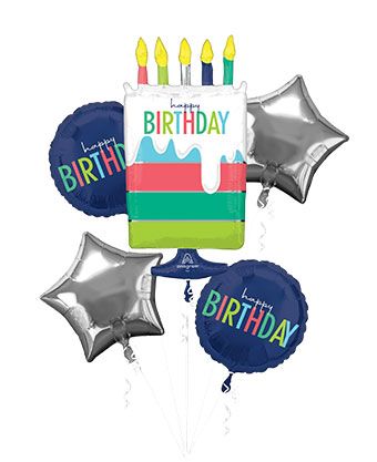 Modern Cake Birthday Balloon Bouquet - 18" Foil - Image 1
