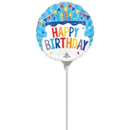 Blue Yellow Happy Birthday Foil Balloon 4 Inch - Image 1
