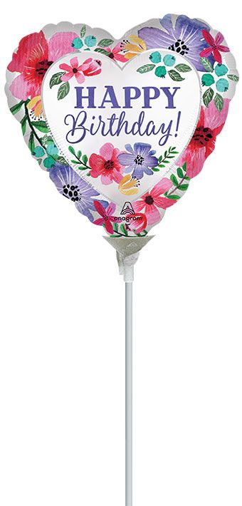 Floral Heart Birthday Balloons - 5-Pack - Image 1