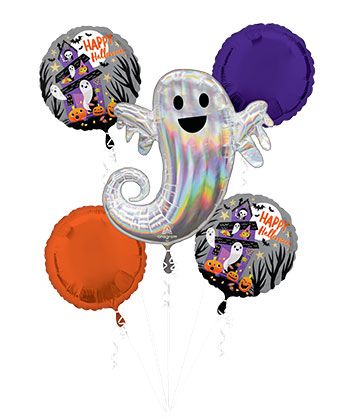 Halloween Ghost Balloon Bouquet - 5-Piece Set - Image 1