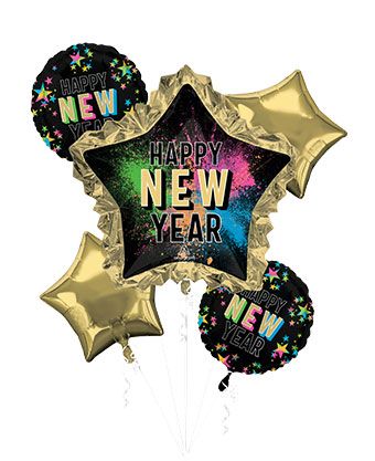 Happy New Year Balloon Bouquet - 5 Piece - Image 1