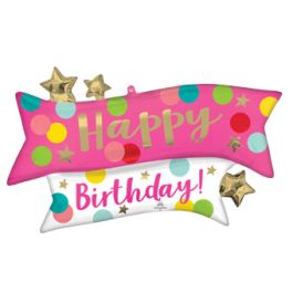 Pink Birthday Confetti Foil Balloon 38 Inch - Image 1