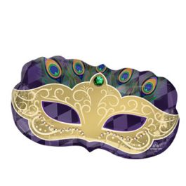 Peacock Mardi Gras Mask 30 Inch Foil Costume Accessory - Image 1