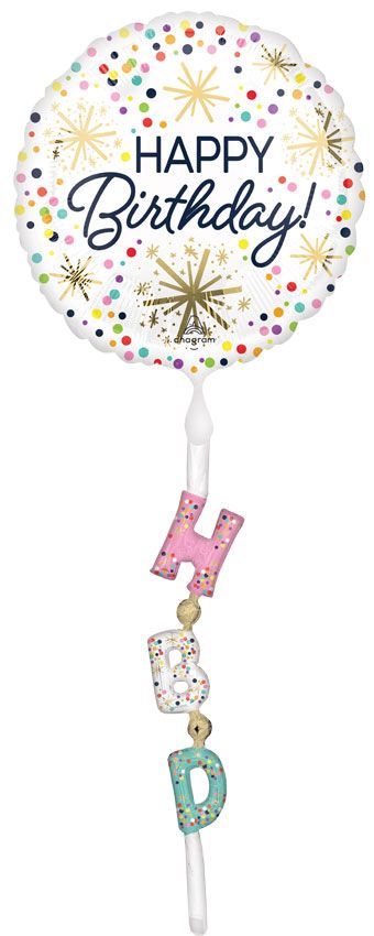 Happy Birthday Foil Balloon 24" - Confetti Sprinkle - Image 1