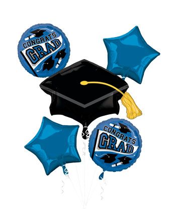 Graduation Balloon Bouquet - School Blue - Image 1
