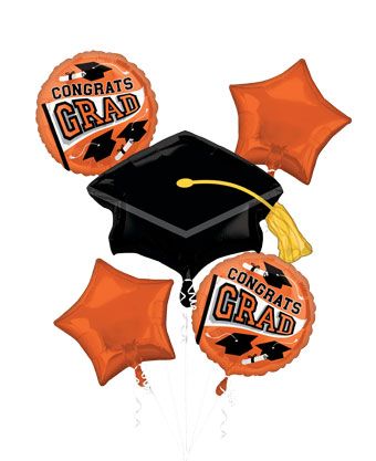 Graduation Balloon Bouquet - Orange 4-Piece Set - Image 1