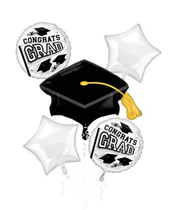 Graduation Balloon Bouquet - White 4-Piece Set - Image 1