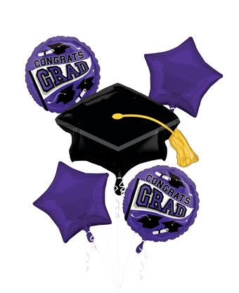 Graduation Balloon Bouquet - Purple 5-Piece Set - Image 1