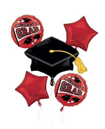 Graduation Balloon Bouquet - Red 4-Piece Set - Image 1