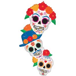 Day of the Dead Bright Flores Skulls Foil Balloon 41 Inch - Image 1