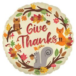 Happy Fall Give Thanks Balloon 18 Inch Round Foil - Image 1