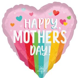 Heart Foil Balloon 18 Inch - Happy Mother's Day Stripes - Image 1